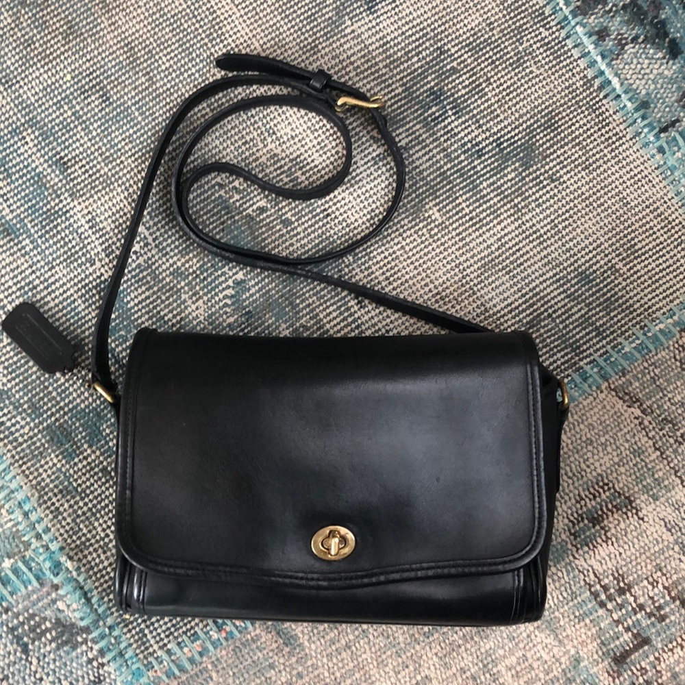 COACH Vintage City turnlock bag black leather made in USA VGUC